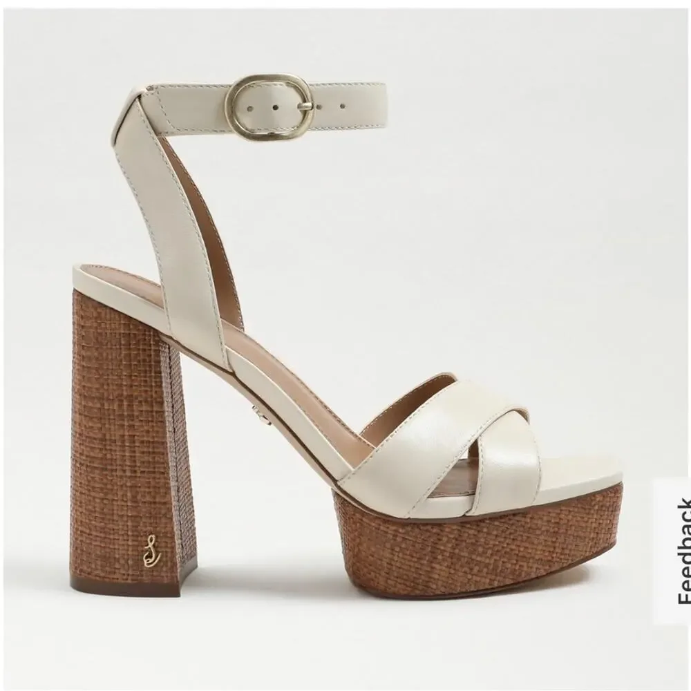 Sam Edelman Cream Platform Block Heel Sandals Size 9 NWT leather - Picture 4 of 13